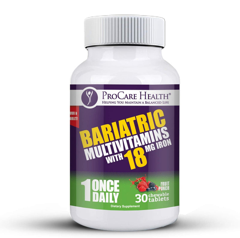 Core-18 Bariatric Multivitamin | Fruit Punch | Chewable | 30ct | Once Daily Bariatric Multivitamin with Iron 45mg Chewable Tablets for Gastric Bypass, Sleeve & Post-Op Support - Made in USA 30 Count (Pack of 1)