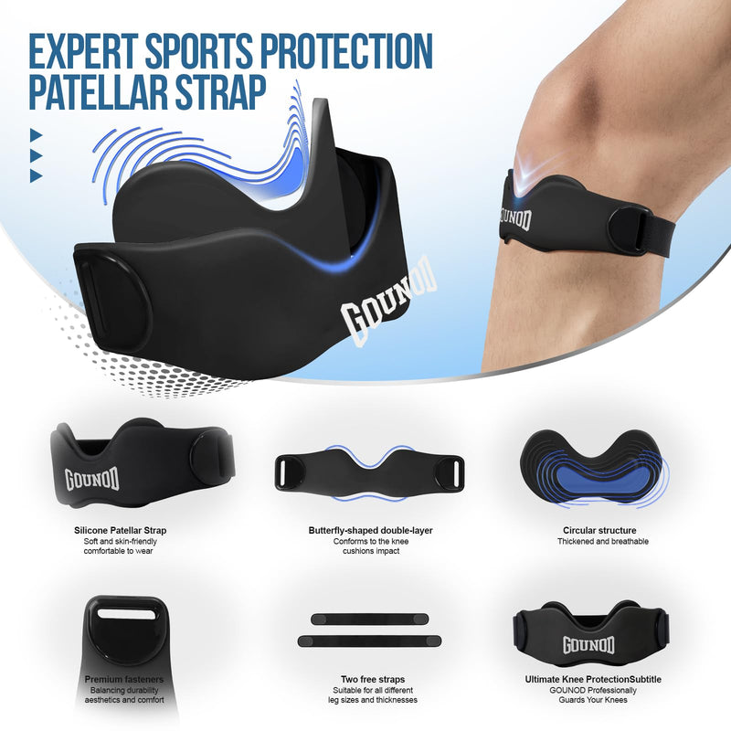 GOUNOD Patellar Tendon Support Strap 2 Pack,Silicone Knee Strap for Knee Pain Relief,Patella Band for Basketball, Jumpers Knee, Tendonitis, Running, Hiking, Soccer, Osgood Schlatter（Black） Black - BeesActive Australia