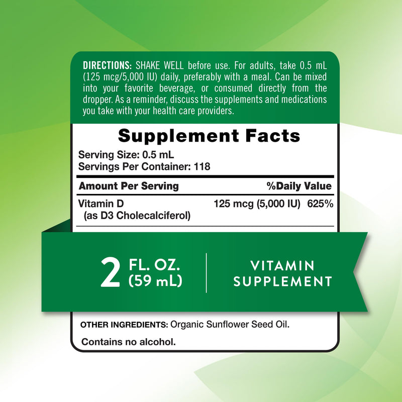 Nature's Truth Vitamin D3 Liquid | 5000 IU | 2 fl oz | Non-GMO and Gluten Free Supplement