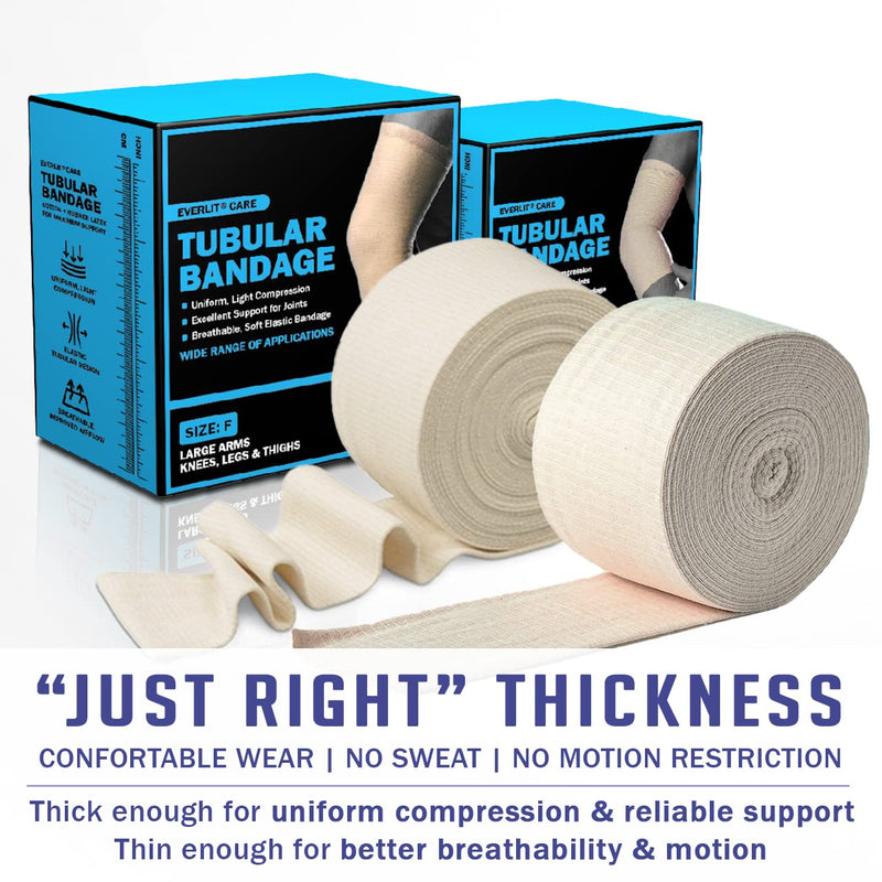 EVERLIT Elasticated Tubular Support Bandage | Stockinette Tubing for Large Arm, Knees, Legs | Light to Moderate Compression Bandage Roll For Tissue Support (Size F | 4" x 11 yd) Size F | 4" x 11 yd - BeesActive Australia