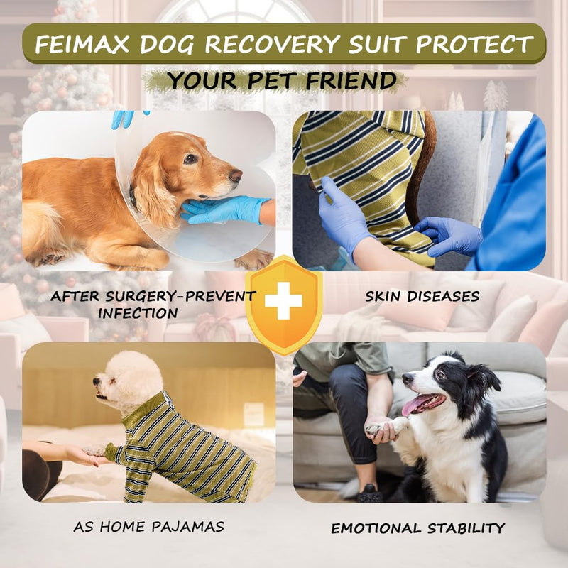 FEimaX dog bodysuit after surgery, dog bodysuit after castration female dog, wound protection suits dog after operations, long-sleeved recovery suit for small medium large dogs (mustard green, XXL) mustard green - BeesActive Australia