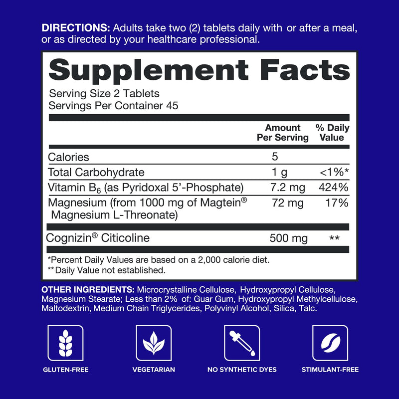 Qunol Brain Health Memory Plus w/Magtein, Cognizin & Vitamin B6, 90ct | Combines Two Clinically Tested, High Absorption Ingredients to Improve Memory, Focus, Attention, Productivity 90 Count (Pack of 1)