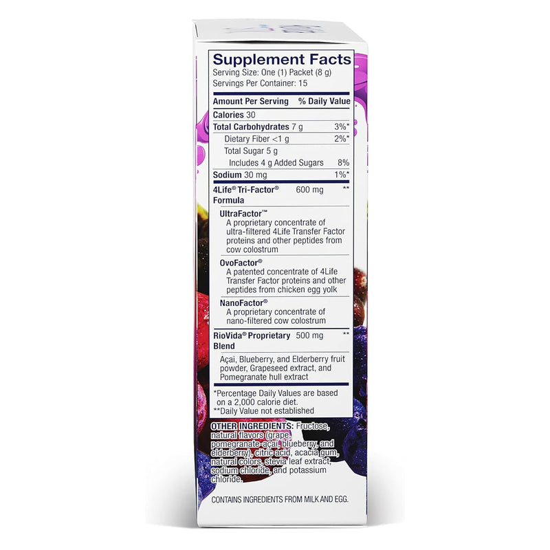 4Life RioVida Stix Superfruit Immune Support Drink Mix, 15 Packets | Acai, Blueberry, Elderberry, Grape, Pomegranate, Electrolytes, Superfruit powder, Single Serve, Hydration sticks