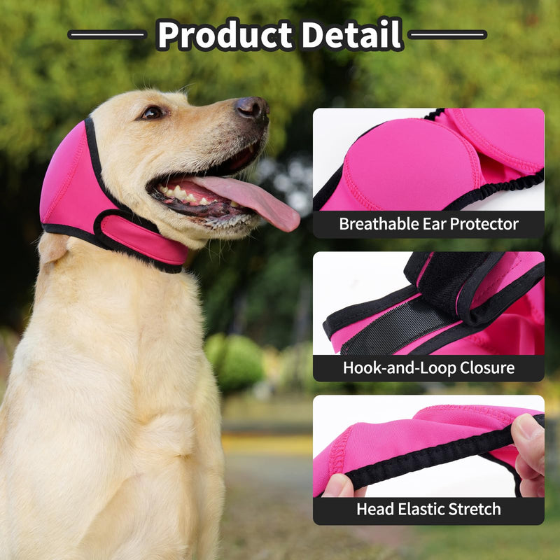LIANZIMAU Quiet Ears for Dogs Comfort Calming Hoodie Dog Ear Covers for Noise & Anxiety Relief Ear Wraps for Dog Adjustable Dogs Ear Muffs Noise Protection Firework,Grooming and Force Drying Medium（Head Size 14"-19"） Magenta