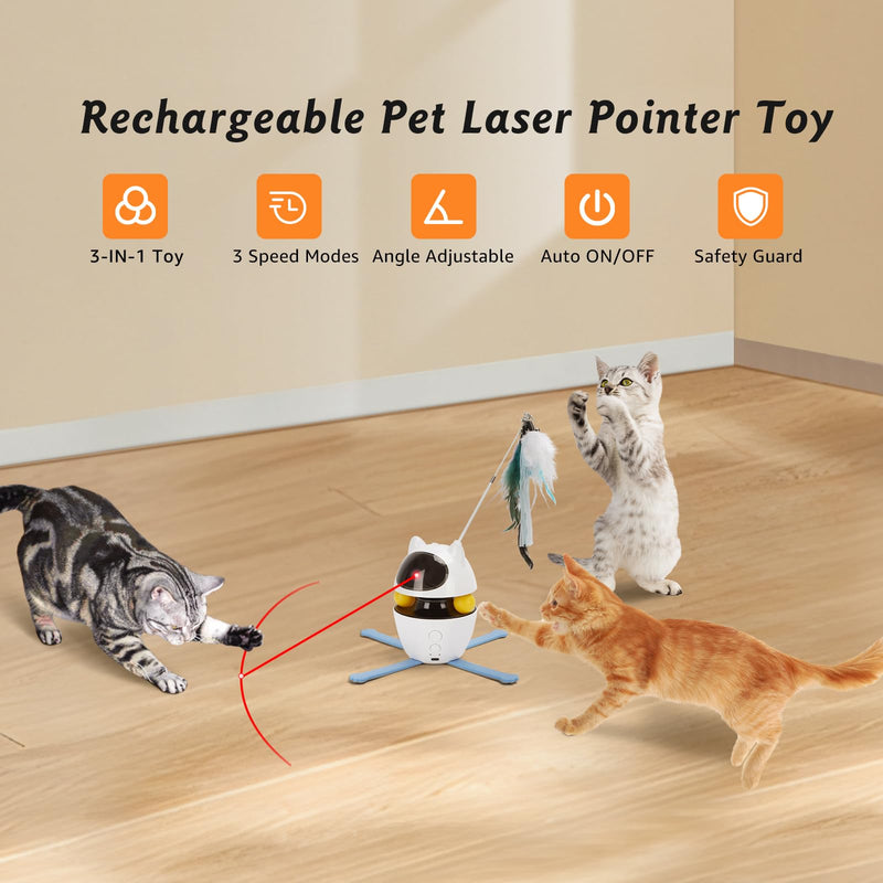 Nobleza 3-in-1 Cat Laser Toy with Feather Trackball, Rechargeable Pet Interactive Pointer Red Light Game, 3 Modes Random Trajectory Motion Activated Boredom Buster for Cat Self Play Home Indoor - BeesActive Australia