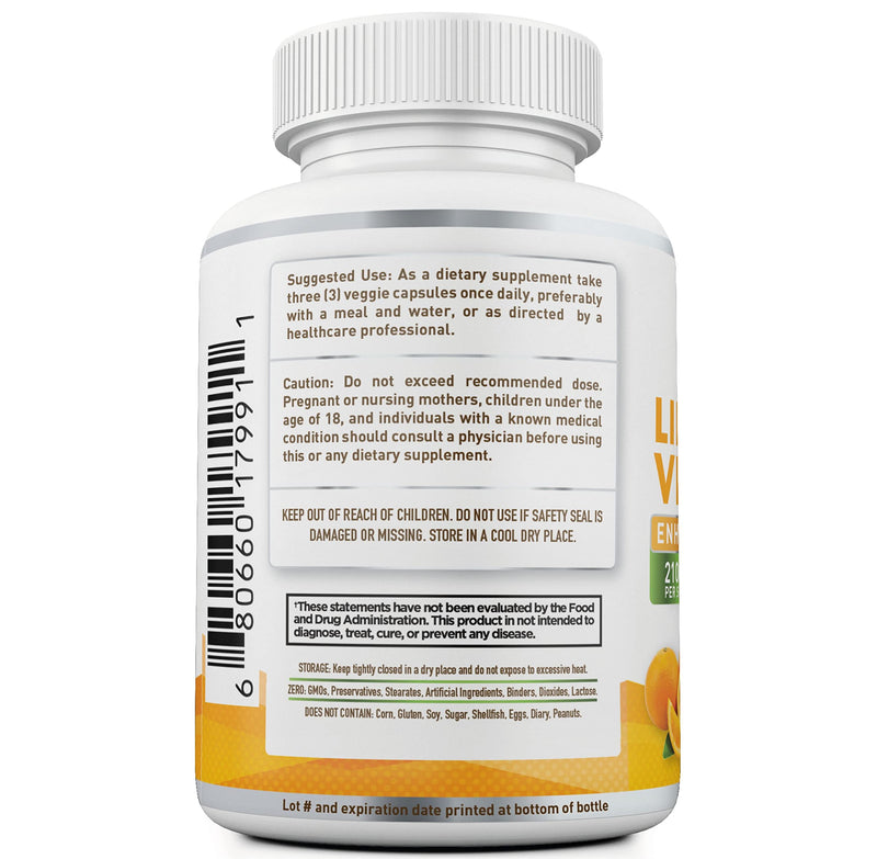 Liposomal Vitamin C 2100mg- 180 Capsules High Absorption Ascorbic Acid - Supports Immune System and Collagen Booster - Powerful Antioxidant High Dose Fat Soluble Supplement
