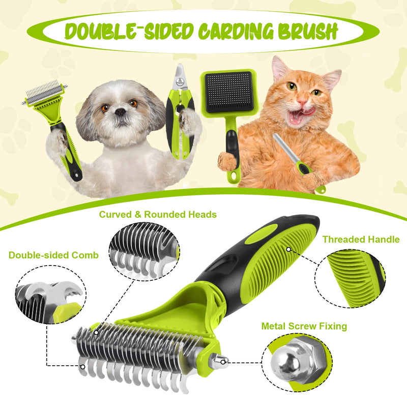 VSSHE Pet Grooming Brush, 4 in 1 Pet Massage Kit Round Head Steel Pet Dog Brush Cat Brush Professional Cat Brush Claw Trimmer for Dogs and Cats with Long or Short Hair