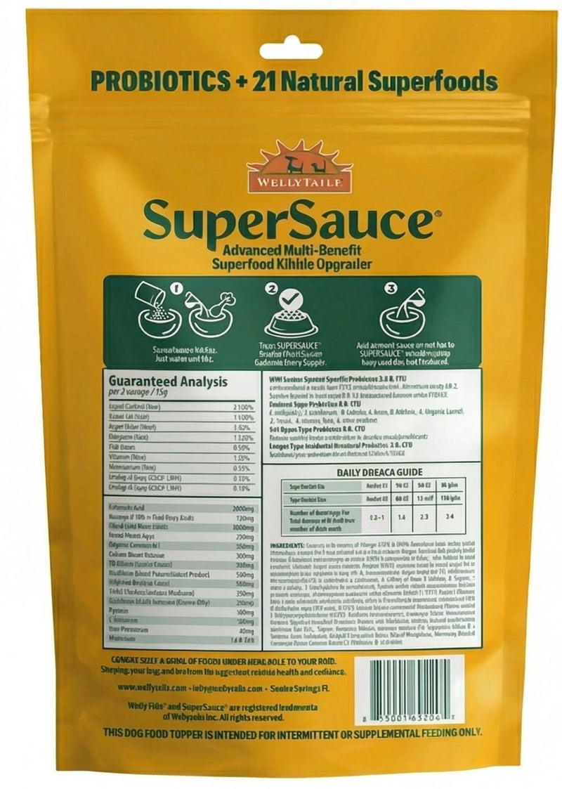 SUPERSAUCE Dog Probiotics, Bone Broth, Superfoods & Multivitamins, 12 in 1 Dog Food Topper Powder Supplement. Supports Healthy Joints, Skin, Digestion and Immune System