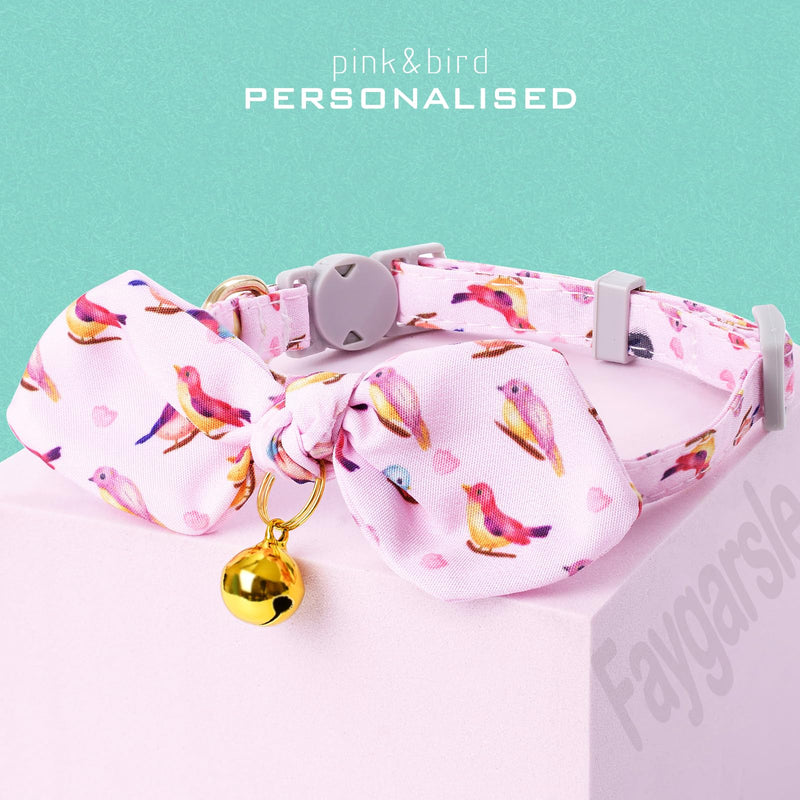 Faygarsle 2 Pack Breakaway Cute Cat Collars with Bell, Cat Collar with Bow for Girl Boy Cats Pink Blue Bird Patterns Pink&Blue - BeesActive Australia