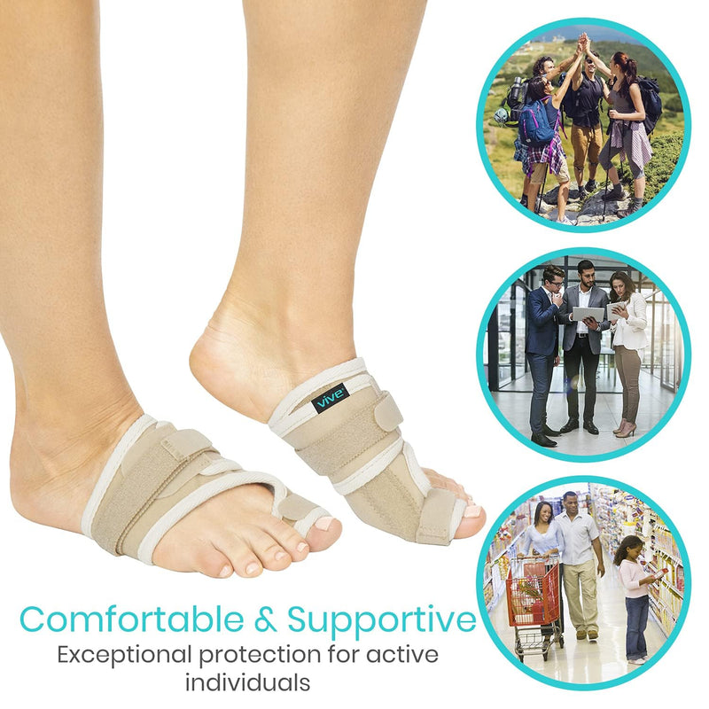 Vive Bunion Brace (Pair) - Big Toe Corrector Straightener with Splint - Hallux Valgus Pad, Joint Pain Relief, Alignment Treatment - Orthopedic Sleeve Foot Wrap Support for Men and Women (Beige) Beige