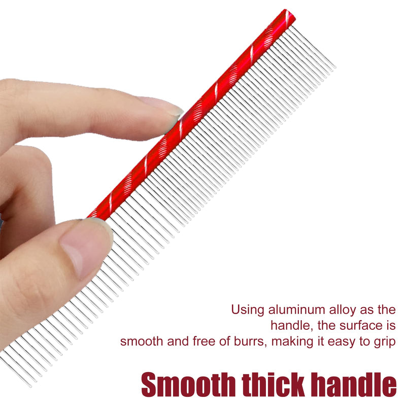 Dog Comb By MEKBOK - Grooms Cats As Well - For Medium to Thick Coats - 8 Inch Length - Rounded Spine - Grooming Tool for Mats and Shedding Red - BeesActive Australia