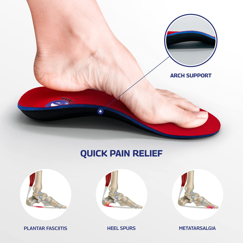 Pure Stride Professional Full Length Orthotics - Shoe Insert & Support for Metatarsals, High Arch, Flat Feet - Pain Relief for Plantar Fasciitis, Arch, Heel - 1 Pair, Men's 7-7.5 / Women's 9-9.5 Generation 2