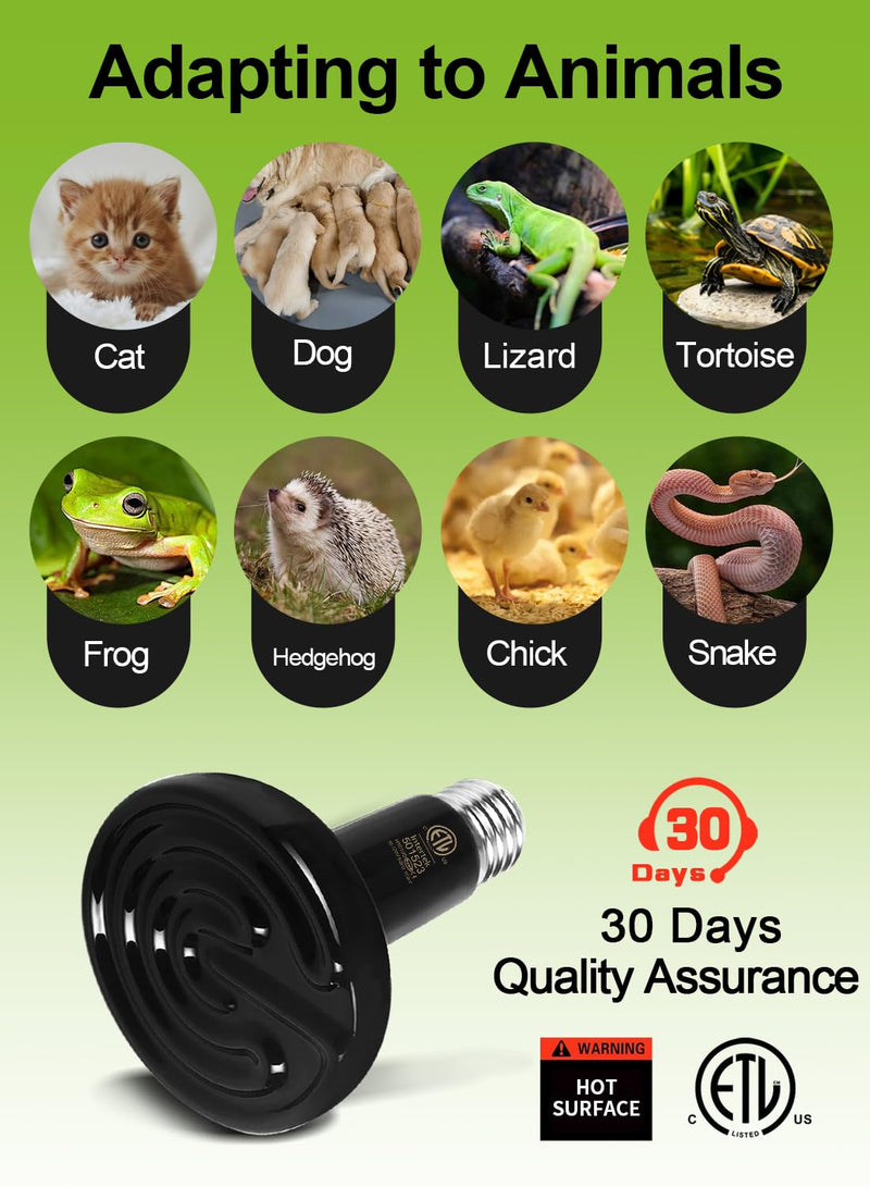 OMAYKEY 2-Pack 150W Ceramic Heat Lamp with 1-pcs Digital-Thermometer, Infrared Heat Emitter Bulbs for Reptiles, Amphibians, Chicken Brooder Coop Lizard Turtle Snake Aquarium, No Light No Harm 150.0 Watts
