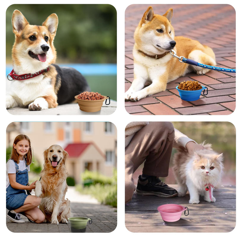 PetBonus 2-Pack Silicone Collapsible Dog Bowls, BPA Free Dishwasher Safe, Portable Foldable Expandable Travel Bowl, Food Water Feeding Cup Dish for Dogs Cats with 2 Carabiners (Turquoise, Tan) 20 Oz Turquoise, Tan - BeesActive Australia