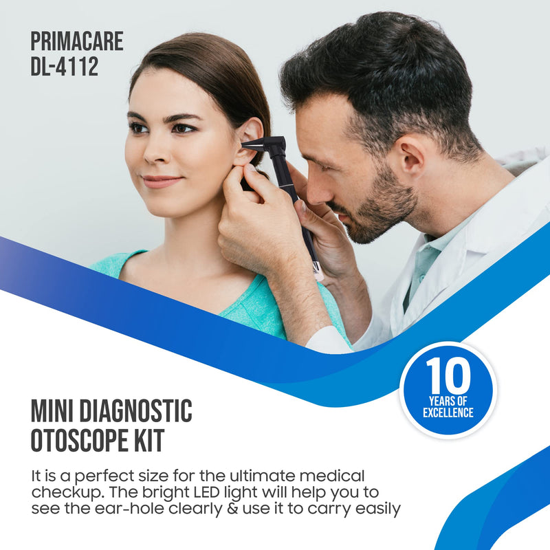 PrimaCare DL-4112 Mini Diagnostic Otoscope Kit with High Resolution LED Ear Light, Medical LED Pocket Clip Otoscope for Nurse, Student, Doctors EMT, 3 Sized Speculas - BeesActive Australia