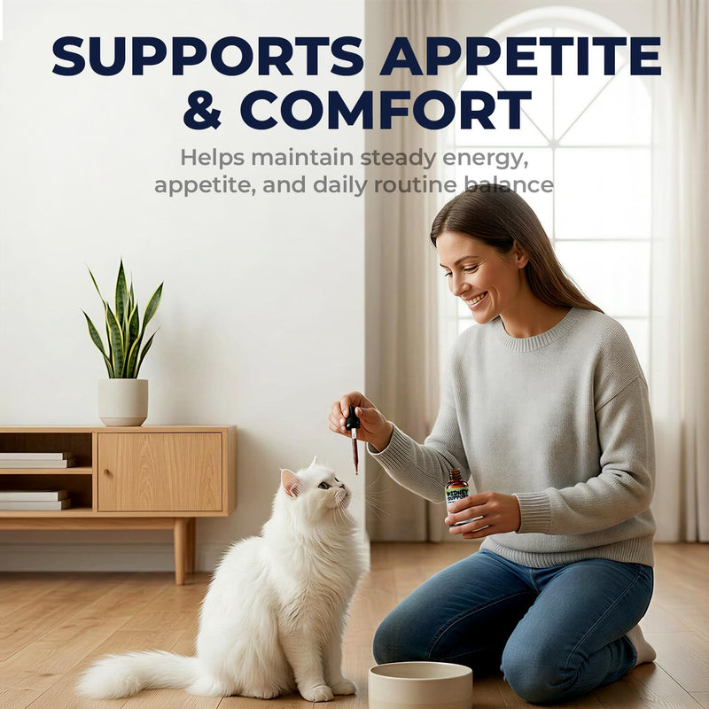 Cat Kidney Support for Cats, Kidney & Urinary Support Liquid Drops, Helps Maintain Hydration Balance, Appetite & Daily Comfort for Cats with Changing Drinking & Urination, 2 fl oz