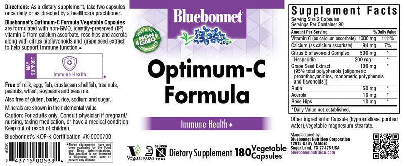 BlueBonnet Optimum C Formula Vegetable Capsules, 180 Count | Third-party tested for purity and potency; manufactured in the USA