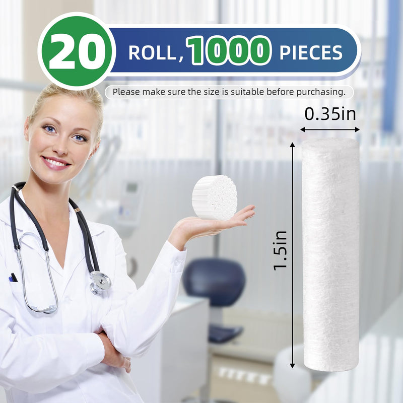 Annhua 1.5" Dental Cotton Rolls Gauze Rolls Cottons Pads No. 2 Medium, Nose Plugs Rolled Cotton Mouth Gauze - High Absorbent|100% Cotton|Pack of 1000 - BeesActive Australia
