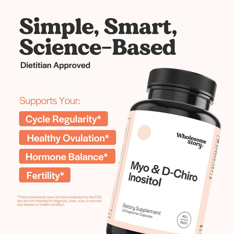 Wholesome Story Myo-Inositol & D-Chiro Inositol Supplement for Women | Fertility Supplements for Hormonal Balance & Ovarian Health Support | Myoinositol | Ideal 40:1 Ratio | 30 Servings 120 Count (Pack of 1) - BeesActive Australia
