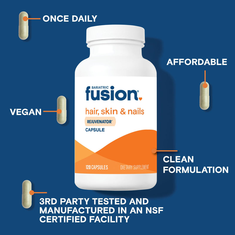 Bariatric Fusion ONE Per Day Bariatric Hair Skin and Nails Vitamins REJUVENATOR for Women | Vegan Hair Growth Vitamins with Biotin, Vitamin B12, and B1 | Easy to Swallow | 120 Capsules 1 Count (Pack of 1)