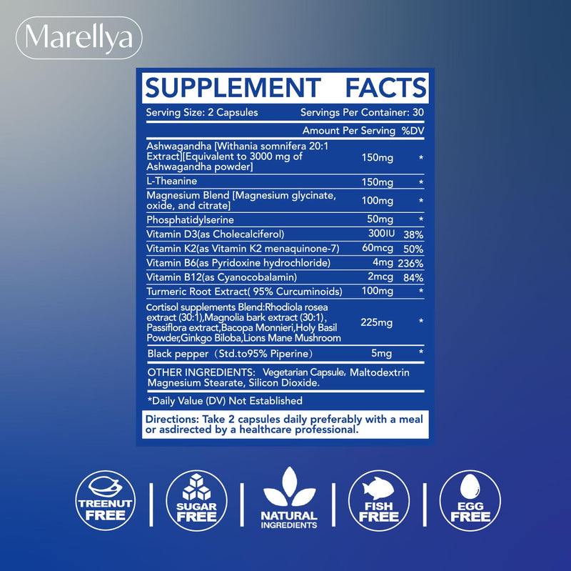 Cortisol Supplement for Women & Men – 17-in-1 Cortisol Manager with Ashwagandha, L-Theanine & Magnesium – Supports Stress Relief, Sleep & Adrenal Health – 60 Vegetarian Capsules