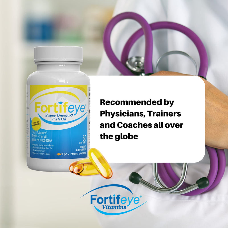 Fortifeye Super Omega-3 Fish Oil - 120 Count - 1600mg EPA + DHA - Triple Strength Ultra-Pure rTG Omega-3 Expertly Concentrated & Purified in Norway from Sustainably Sourced Wild Fish - Lemon Flavor 120 Count (Pack of 1)