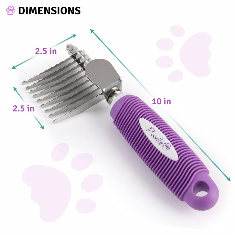 Poodle Dematting Fur Rake Comb Brush for Dogs and Cats - Long 2.5" Steel Safety Blades Metal Comb for Detangling Matted or Knotted Undercoat Hair Dematting Comb Purple - BeesActive Australia