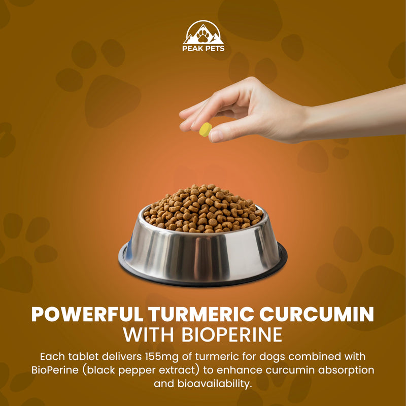 Turmeric for Dogs (155mg) Turmeric Curcumin Supplement for Dogs with BioPerine - Immune System Hip, Mobility & Joint Support - 120 Chicken Flavor Chewable Tablets - Third Party Tested & Non-GMO