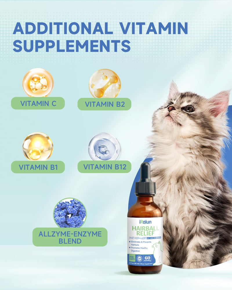 Hairball Treatment for Cats- Hair Ball Relief Digestive Aid-Hairball Support Remedy- Promotes Healthy Digestion, Eliminates & Prevents Hairballs, for All Ages & Breeds 2fl oz