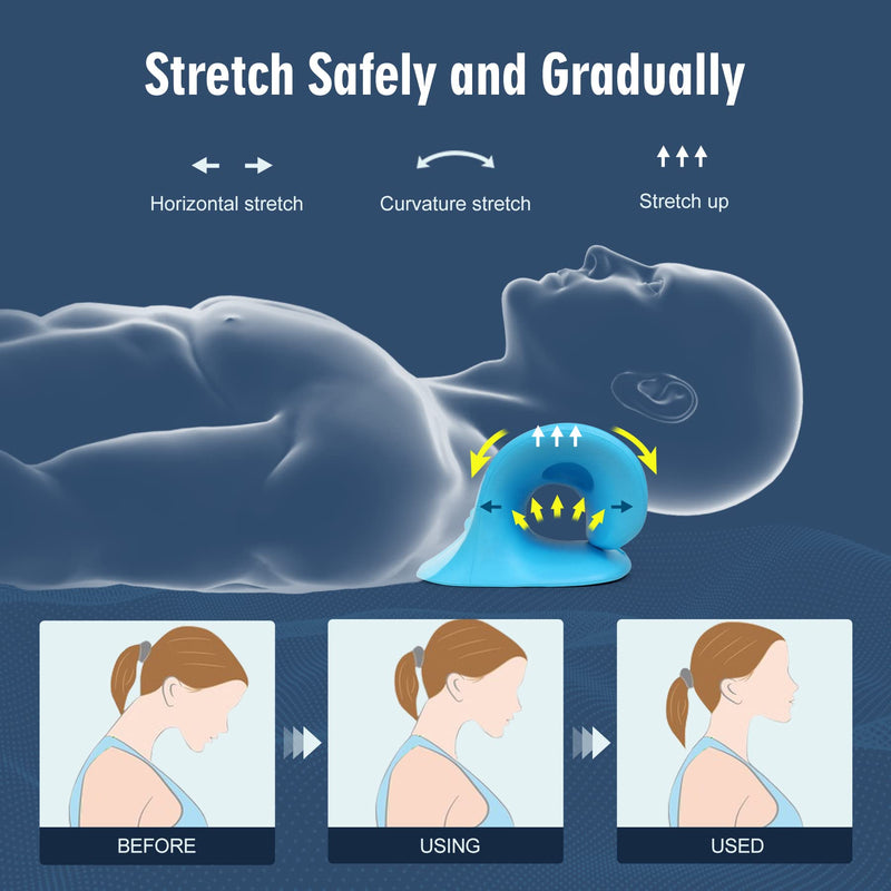 Neck Stretcher for Pain Relief, Neck and Shoulder Relaxer Cervical Traction Device Pillow for Muscle Relax and TMJ Pain Relief (Blue) Blue - BeesActive Australia