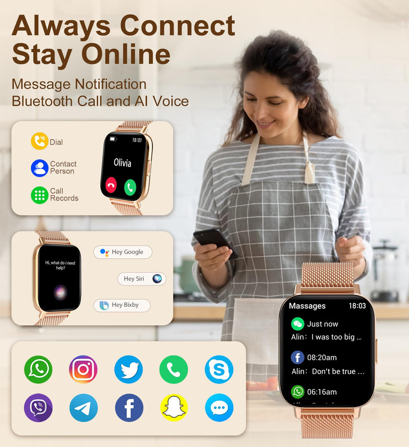 Iaret Smart Watch (Answer/Make Calls), 1.85" Smart Watches for Women with 100 Sports Modes, Fitness Tracker Heart Rate Sleep Monitor Pedometer Calories, Waterproof Fitness Watch for Android iPhone Rose Gold + Burgundy & Pink - BeesActive Australia