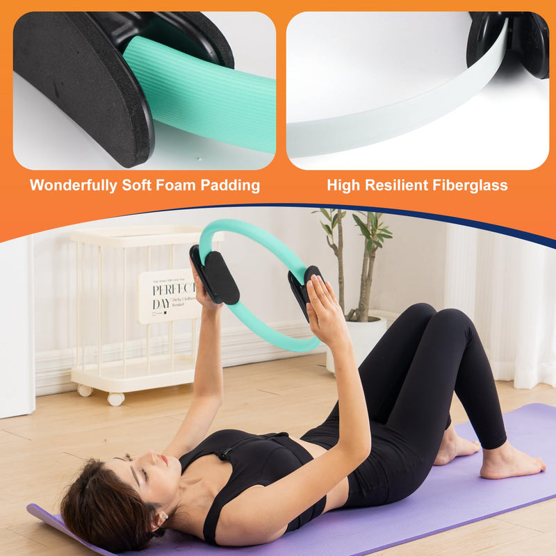 Tsikavo Pilates Ring, Pilates Ring Circle and Ball Set, 12 Inch Magic Circle Pilates Ring,9 Inch Small Exercise Ball,Resistance Bands Set, Home Pilates Equipment for Women Teal