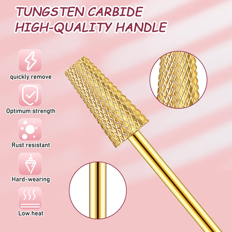 Hestya 7 Pieces Nail Drill Bits Set Tungsten Carbide Drill Bits for Nails Electric File 3/32 Inch Diamond Manicure Pedicure Cuticle Remover Tools for Acrylic Gel fingernail Salon(Gold) Gold - BeesActive Australia