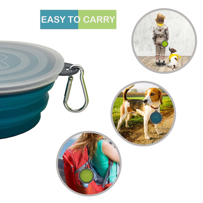 Small Collapsible Dog Bowl 12oz,2 Pack Portable and Foldable Pet Travel Bowls Collapsable Dog Water Feeding Bowls Dish with 2 Carabiners & Lids for Dogs Cats and Small Animals (Blue+Green+Grey, 350ml) Blue+Green+Grey - BeesActive Australia
