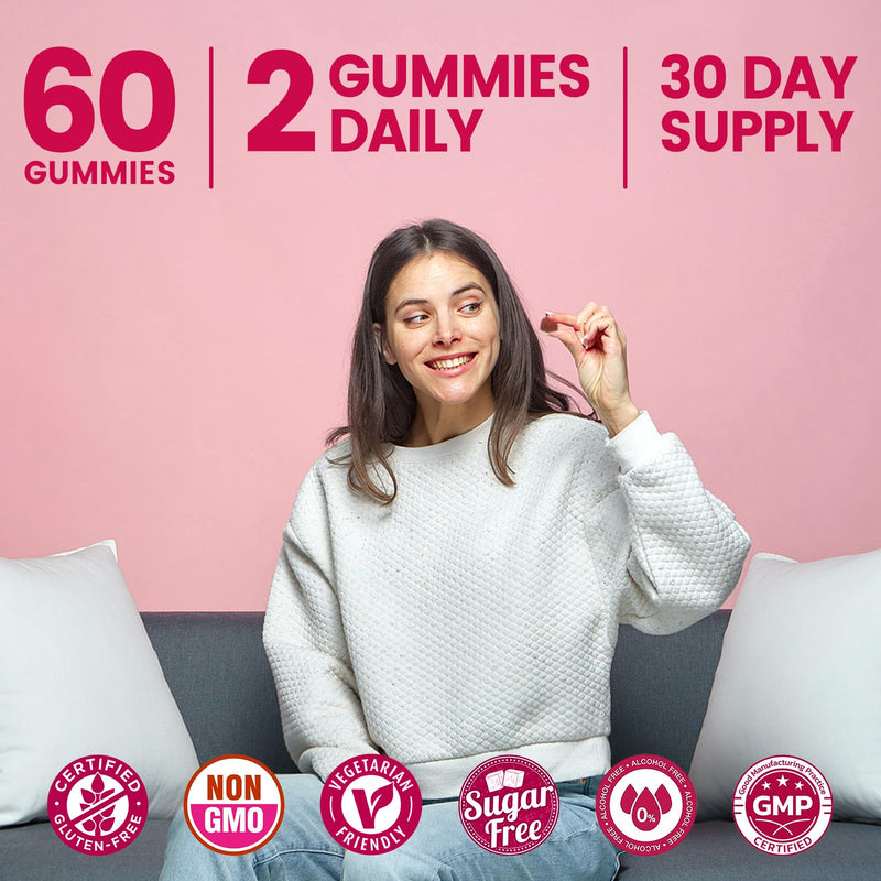 Feminine Balance Gummies for Women Sugar Free - Vaginal Health, Antioxidant, Digestive Health, PH Balance Support, Vaginal Probiotics for Women Gummies - Max Absorption, 60 Gummies (1 Pack) 60 Count (Pack of 1)