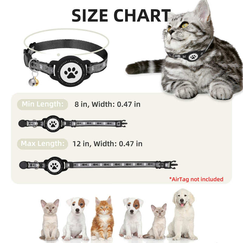 Waterproof Airtag Cat Collar, Reflective Cat Airtag Collar with Bell, Breakaway Cat collar AirTag Holder, Lightweight Kitten Collar for Apple Air tag, Cat GPS Collars for Girl Boy Cats, Kitten (Black) Black - BeesActive Australia