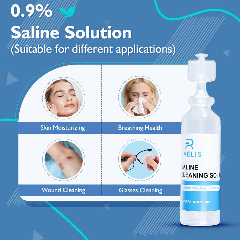 Saline Solution, 300ml /10.56 FL OZ Normal Solution for Multiple Household Uses, 5ml Each, 60 per Box