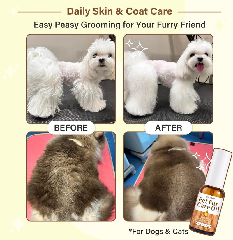 Pet Fur Care Oil for Dogs & Cats - Tangle Remover, Shiny & Silky Coat, Nourishes Fur with Collagen & Natural Oils - Leave-in Formula, 30ml (Mild Fragrance) Mild Fragrance