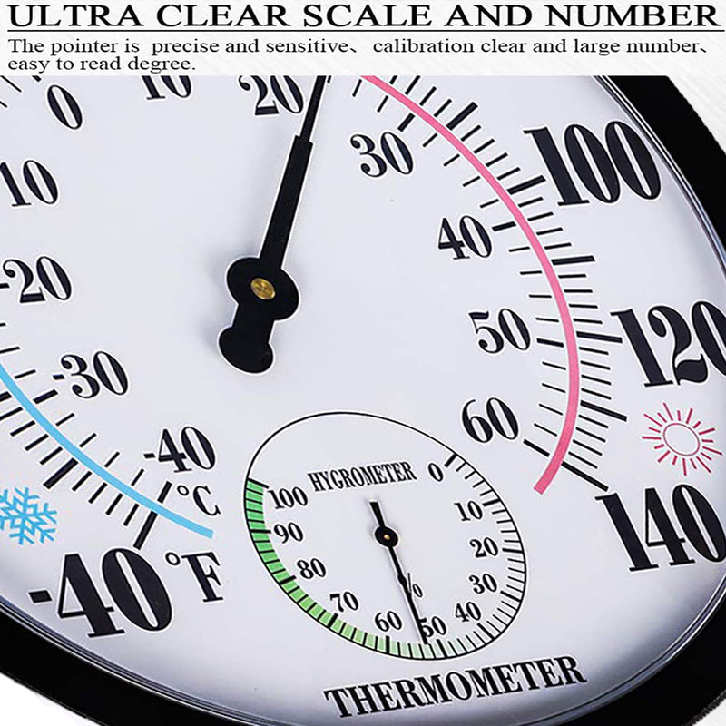 Indoor Outdoor Thermometer Large Wall Thermometer-Hygrometer Waterproof Does not Require Battery (Black) 10 Inch Black1 - BeesActive Australia