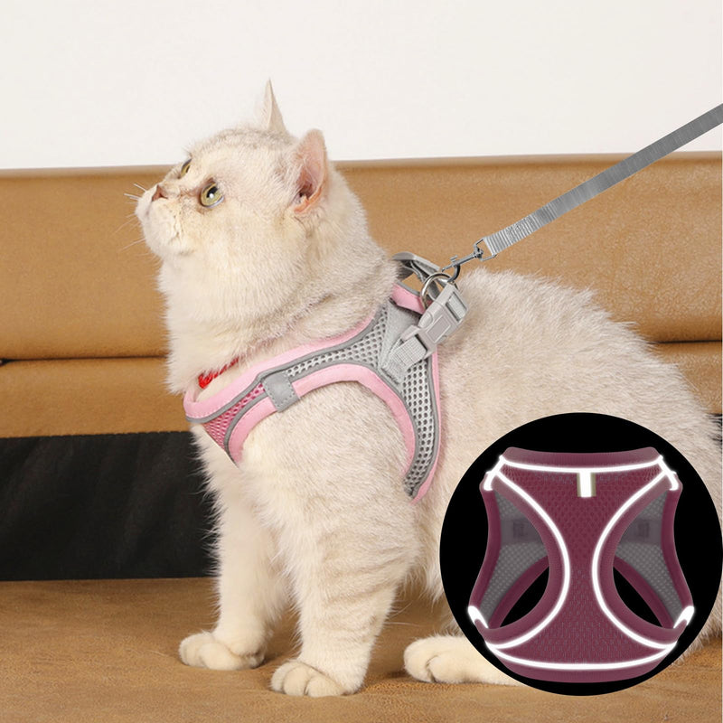 TYXHXTF Pack of 3 Cat Harness with Lead, Escape-Proof, Adjustable Cat Harness, Cat Lead with Harness for Cats, Kittens, Dogs, Puppies, Soft Harness, Breathable Cat Lead, Pink, XS - BeesActive Australia