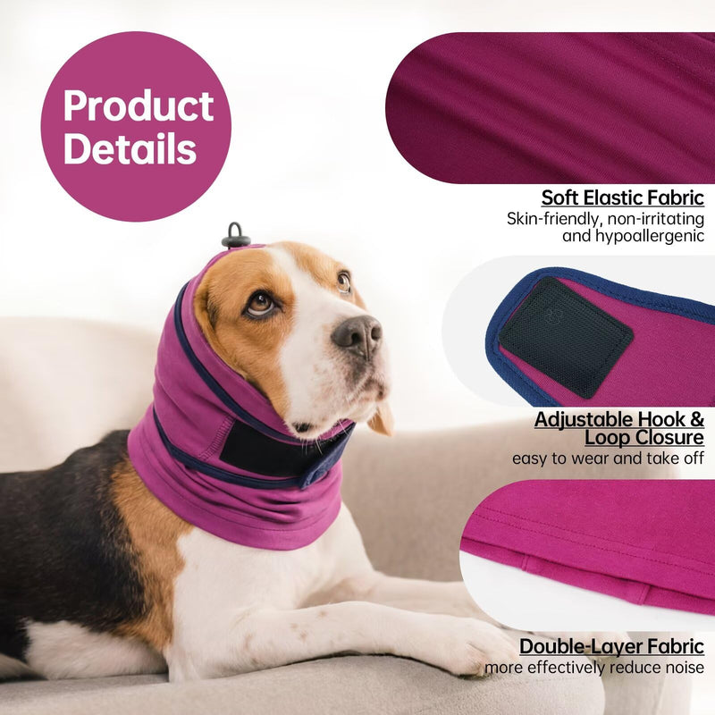 IECOii Dog Calming Hoodie,Anti-Slip Ear Dog Muffs Cover for Noise Anxiety,No Shake Ear Wrap for Dogs Hematoma, Adjustable Dog Headband for Grooming,Fireworks,Thunderstorms,Bath,Force Drying,Purple,L Large（Neck Girth:15.7") Purple
