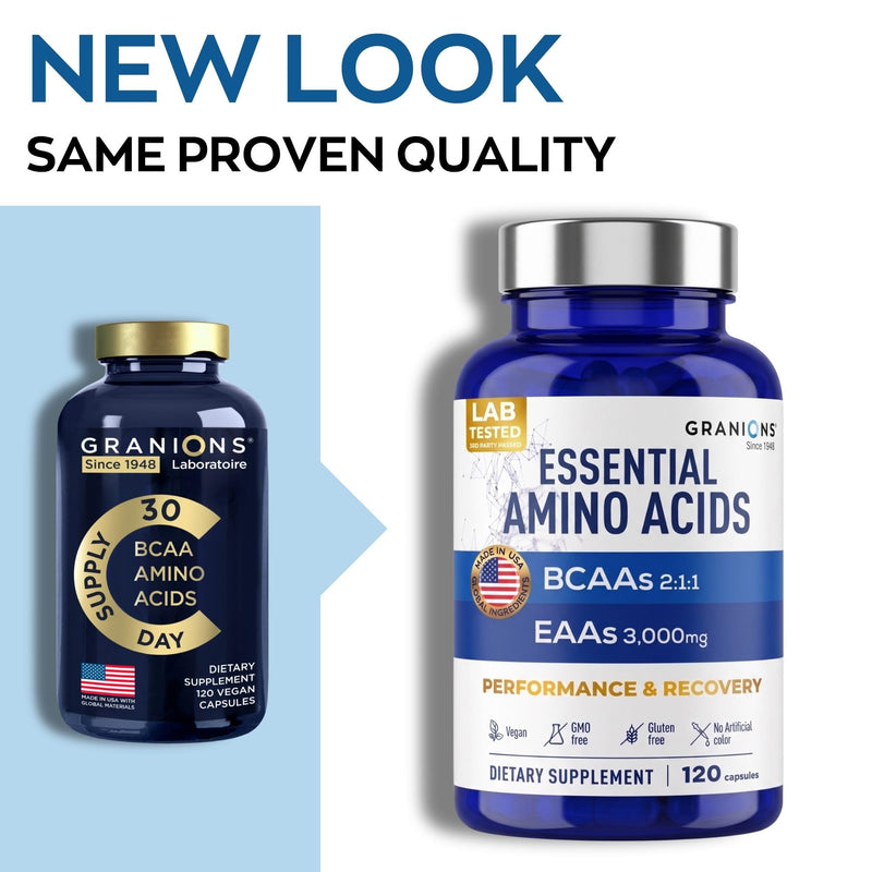 Essential Amino Acids Supplement for Men & Women - All 9 BCAAs EAA Supplements Formula - Leucine Amino Acid, Lysine, Tryptophan, Advanced Amino Energy & Muscle Recovery - 240 Vegan BCAA Capsules Amino (2x120 units)