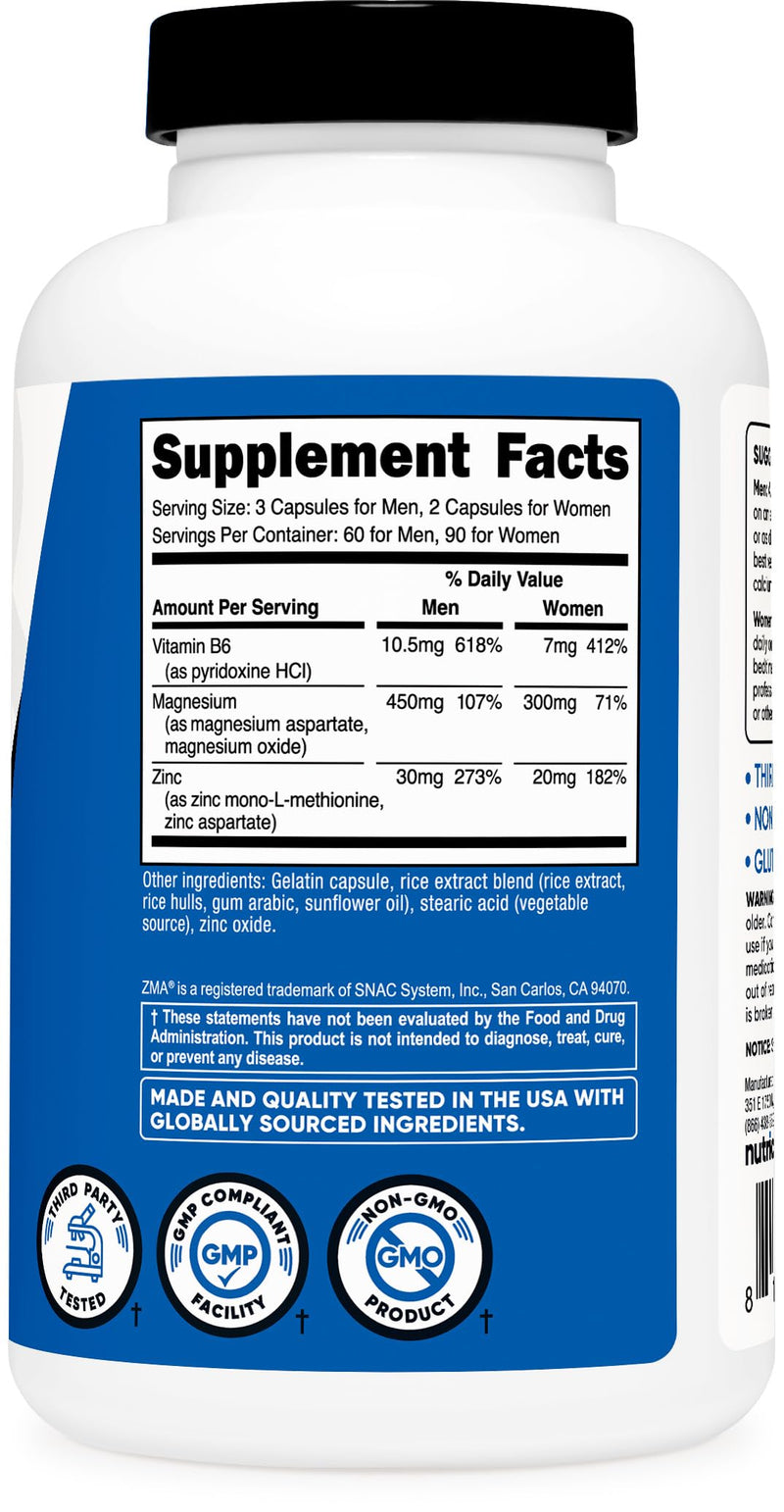 Nutricost ZMA 180 Capsules - Non-GMO and Gluten Free ZMA Supplement 180 Count (Pack of 1)