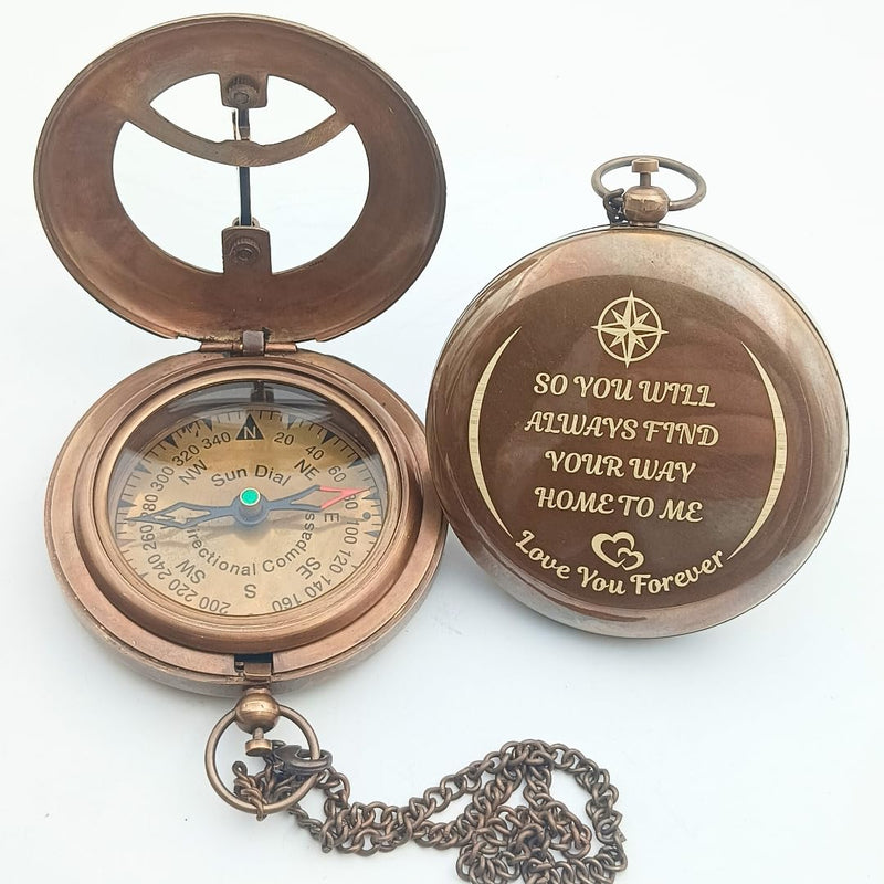 DAYOLX So You Can Always find Your Way Back to Me - Personalized Sundial Compass - Luxury Gift - Anniversary Sundial Compass - Brass Personalised Gifts for Men with Engraved Message, 3 inch - BeesActive Australia