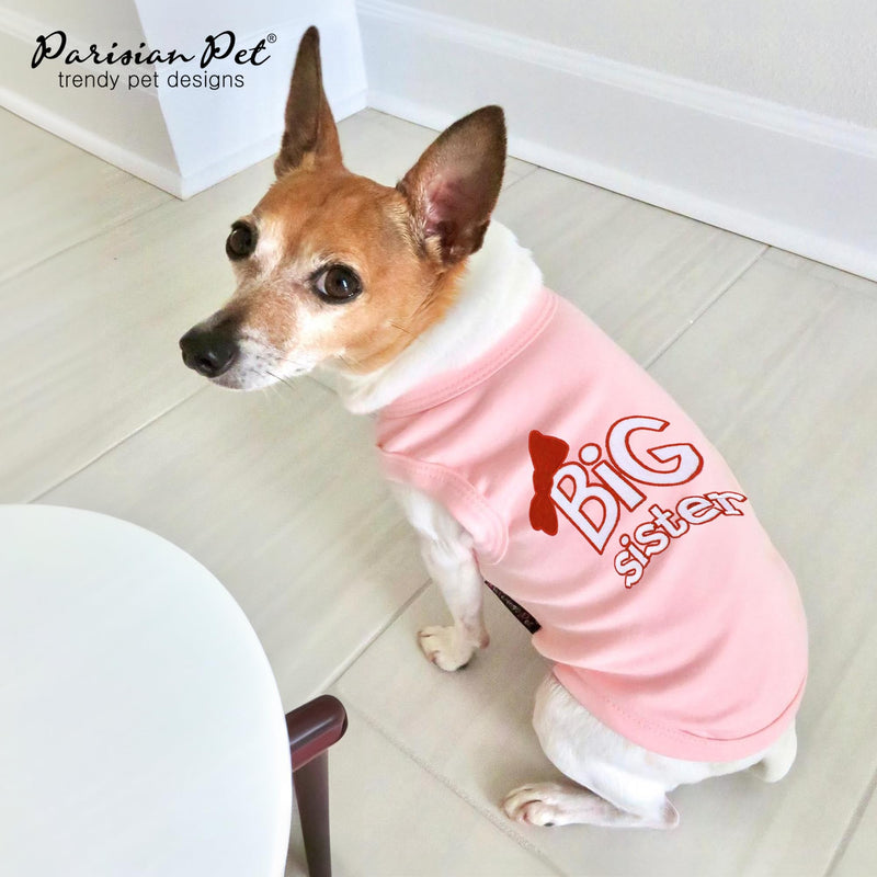 Parisian Pet Cat and Dog T-Shirt with Embroidered ' Big Sister ' - Breathable Big Sister Dog Shirt - Sleeveless Pet Vest - Machine Washable Pink Dog Shirt for Large Dogs, L - BeesActive Australia