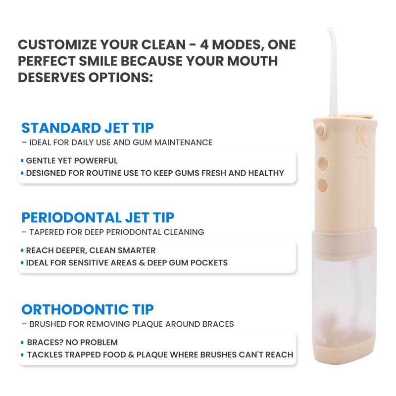 Portable Dental Water Flosser for Teeth, Gums, Braces, Travel-Friendly Oral Irrigator, Dentist Approved -95-Day Charge (Beige) Beige