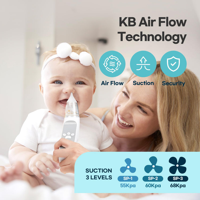 HubiBaby Nasal Aspirator for Baby, Electric Nose Aspirator, Nose Sucker, Automatic Nose Cleaner with 3 Silicone Tips, Adjustable Suction Level, Music and Light Soothing Function - FSA/HSA Eligible