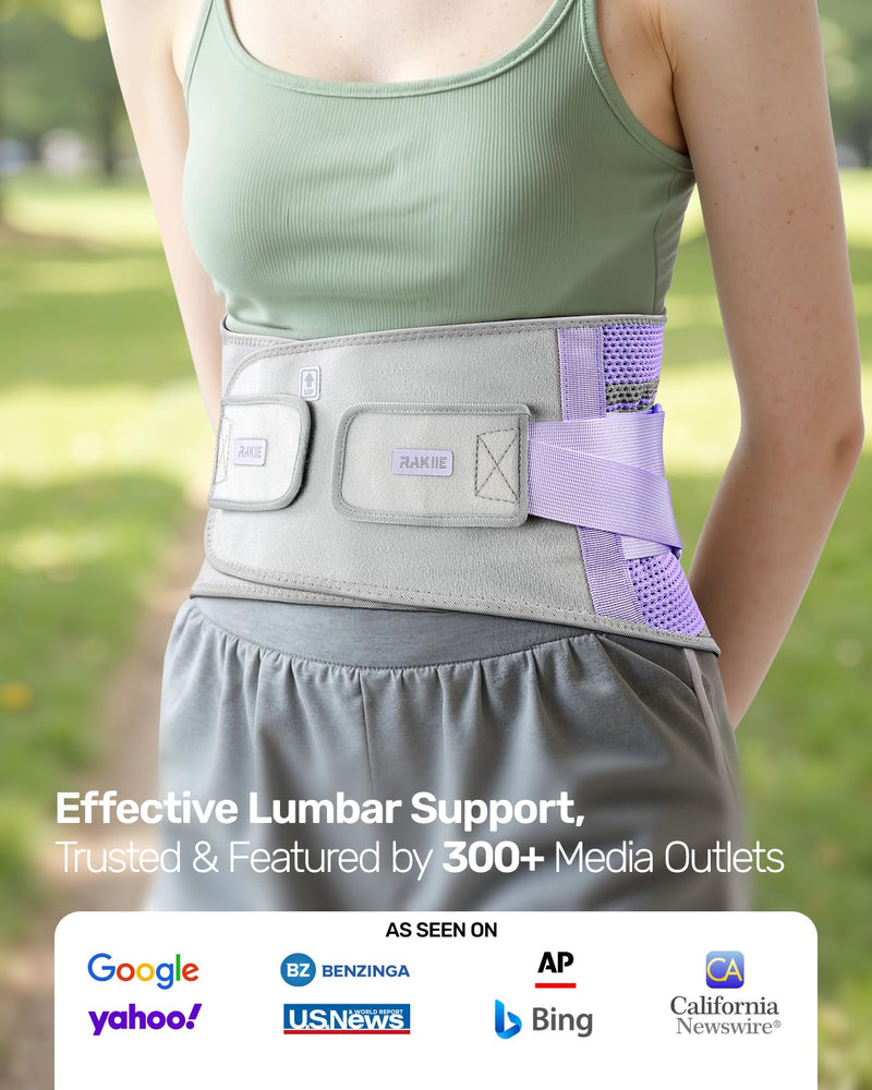 Rakiie Back Brace for Lower Back Pain Women with 9X Support System, Ergonomic Lumbar Support for Pain Relief, Breathable Mesh Design with 3D Silicone Pad for Sciatica, Sciatica,Purple Size L (Waist: 35.8"-43.7") Purple Large(Waist: 39.4"-45.3") - BeesActive Australia