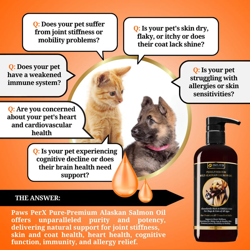 Human Grade, Naturally Caught, Pure-Premium Wild Alaskan Salmon Oil for Dogs & Cats; Rich in Omega-3 EPA and DHA Fatty Acids; (One, 16 fl oz Bottle) - BeesActive Australia
