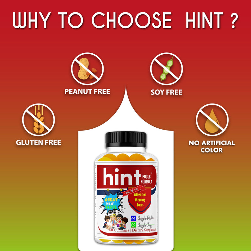 Hint Omega 3 6 9 Gummies for Kids & Teens – Brain Support Focus Gummies for Teens, Kids Memory Vitamins, Non-Fishy, Low Sugar, Non-Fishy – 60 Gummies